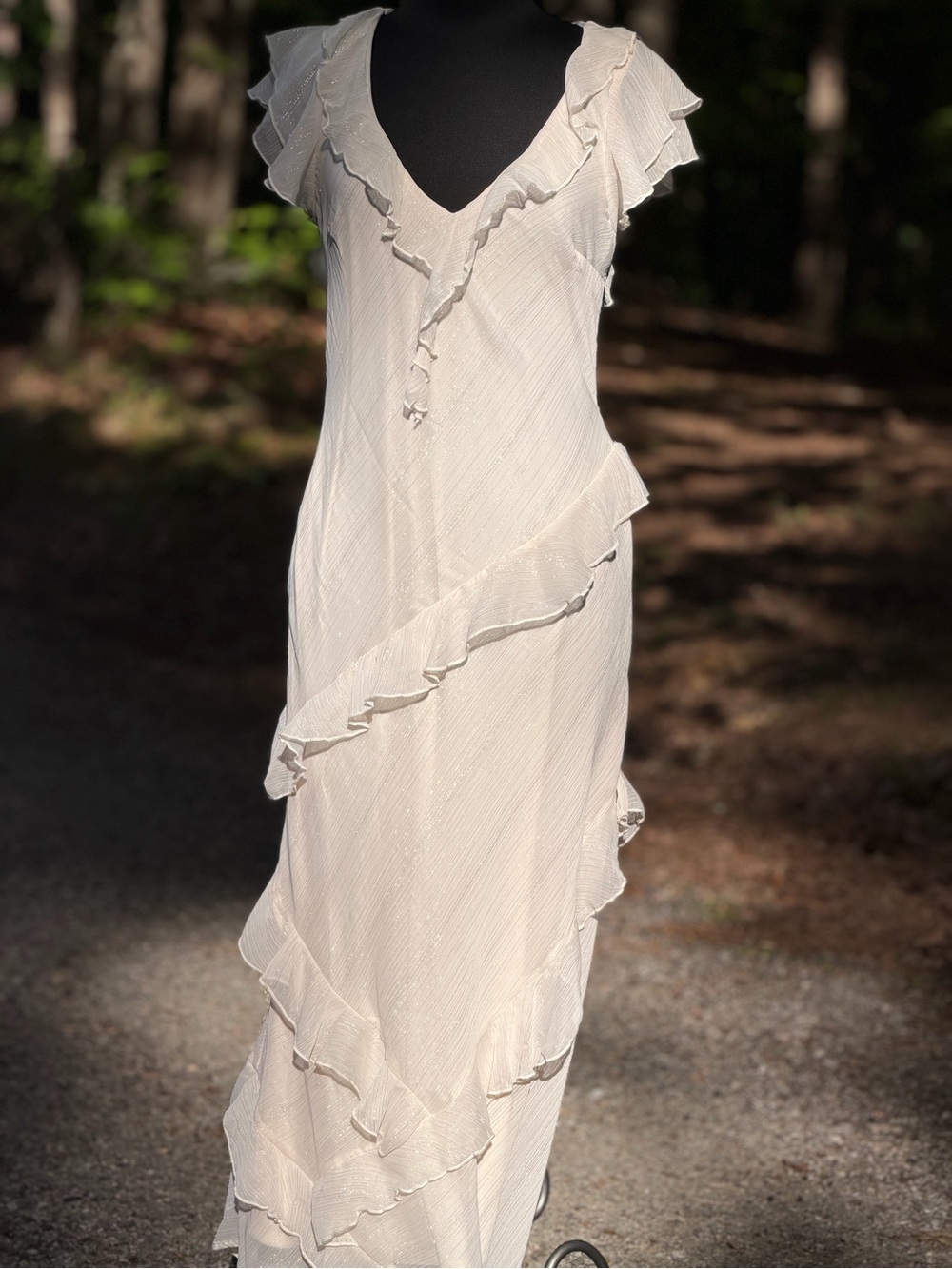 Francesca's Collections White Ruffled V‑Neck Maxi Dress - Picture 4 of 9